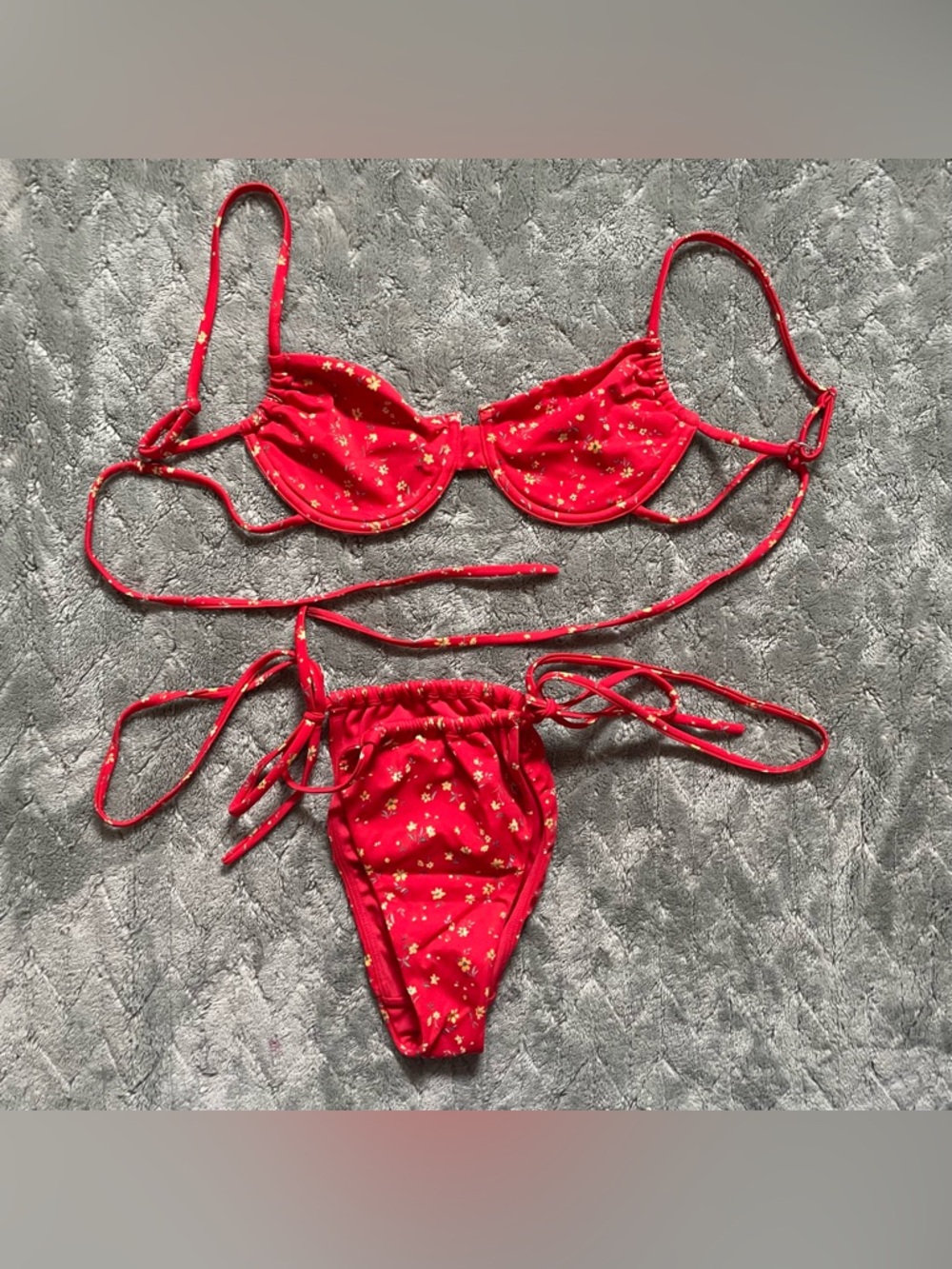 Pacsun Swim red floral tie-string bikini set